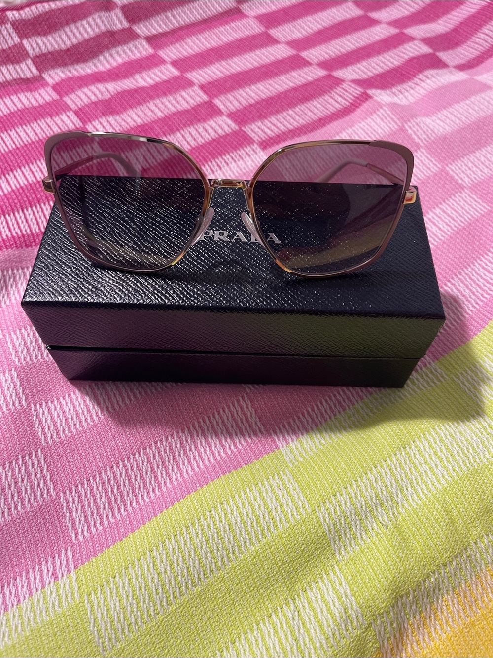 Prada Women's Gold Frame Sunglasses with Pink Gradient Lenses